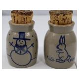 1998 Beaumont Brothers Pottery Jars with Snowman and Rabbit Motifs, Cork Tops