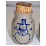 1998 Beaumont Brothers Pottery Jars with Snowman and Rabbit Motifs, Cork Tops