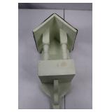 Painted Wood Wall Shelf with Spindle Supports and Brown Roof Accent