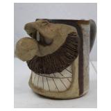 Handmade Studio Pottery Mug with Sculpted Face, Signed