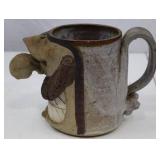 Handmade Studio Pottery Mug with Sculpted Face, Signed
