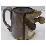 Handmade Studio Pottery Mug with Sculpted Face, Signed