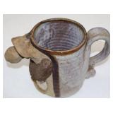 Handmade Studio Pottery Mug with Sculpted Face, Signed