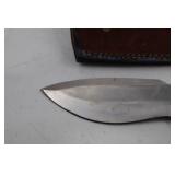 Custom Fixed Blade Knife with Red Wood Handle and Leather Sheath