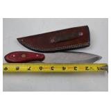 Custom Fixed Blade Knife with Red Wood Handle and Leather Sheath