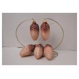 Set of 5 Glass Pine Cone Christmas Ornaments, Glittered, 5 in.