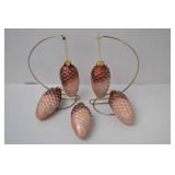Set of 5 Glass Pinecone Christmas Ornaments with Glitter Accents
