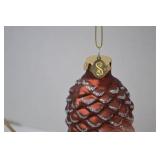 Set of 5 Glass Pinecone Christmas Ornaments with Glitter Accents