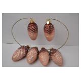 Set of 5 Glass Pine Cone Christmas Ornaments, 5 Inch, Glitter Accents