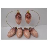 Set of 5 Glass Pine Cone Christmas Ornaments, 5 Inch, Glitter Accents