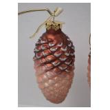 Set of 5 Glass Pine Cone Christmas Ornaments, 5 Inch, Glitter Accents