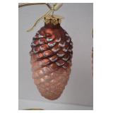 Set of 5 Glass Pine Cone Christmas Ornaments, 5 Inch, Glitter Accents