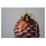 Set of 5 Glass Pine Cone Christmas Ornaments, 5 Inch, Glitter Accents