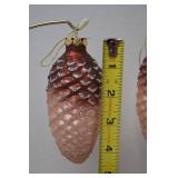 Set of 5 Glass Pine Cone Christmas Ornaments, 5 Inch, Glitter Accents