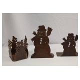 Lot of Metal Snowman Candle Holders - Christmas Decor