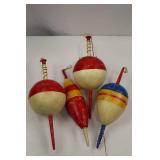 Lot of 4 Extra Large Vintage Wooden Fishing Bobbers Decor