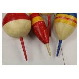 Lot of 4 Extra Large Vintage Wooden Fishing Bobbers Decor