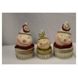Set of 3 Festive Holiday Clown Head Containers
