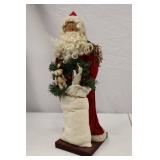 16" Christmas Santa Claus Figure with Toy Sack and Wreath on Base