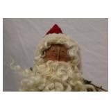 16" Christmas Santa Claus Figure with Toy Sack and Wreath on Base