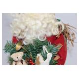 16" Christmas Santa Claus Figure with Toy Sack and Wreath on Base