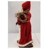 16" Christmas Santa Claus Figure with Toy Sack and Wreath on Base