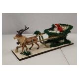 Vintage Christmas Santa Sleigh and Reindeer Figurine Decoration