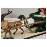 Vintage Christmas Santa Sleigh and Reindeer Figurine Decoration