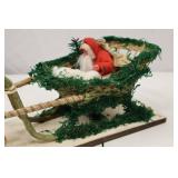 Vintage Christmas Santa Sleigh and Reindeer Figurine Decoration