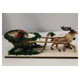 Vintage Christmas Santa Sleigh and Reindeer Figurine Decoration