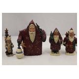 Set of 4 Hand-Painted Wood Santa Christmas Figurines