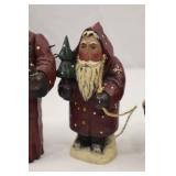 Set of 4 Hand-Painted Wood Santa Christmas Figurines