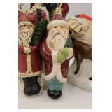 5 Signed Folk Art Christmas Decorations: Santa Figurines & Village House