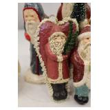 5 Signed Folk Art Christmas Decorations: Santa Figurines & Village House