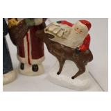 5 Signed Folk Art Christmas Decorations: Santa Figurines & Village House