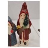 5 Signed Folk Art Christmas Decorations: Santa Figurines & Village House