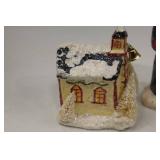 5 Signed Folk Art Christmas Decorations: Santa Figurines & Village House
