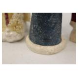 5 Signed Folk Art Christmas Decorations: Santa Figurines & Village House