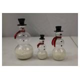 Set of 3 Glass Snowman Christmas Decorations