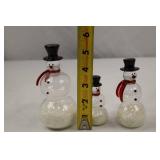 Set of 3 Glass Snowman Christmas Decorations