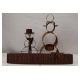 Rustic Metal Snowmen & Merry Christmas Sign Holiday Decor
