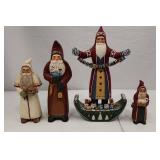 Set of 4 Santa Christmas Figurines Signed Tate, 13 to 6 Inches Tall