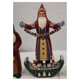 Set of 4 Santa Christmas Figurines Signed Tate, 13 to 6 Inches Tall