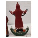 Set of 4 Santa Christmas Figurines Signed Tate, 13 to 6 Inches Tall
