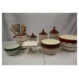 Striped Ceramic Kitchen Canister Set with Bowls, Utensil Holder & Stand (12 pcs)