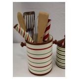 Striped Ceramic Kitchen Canister Set with Bowls, Utensil Holder & Stand (12 pcs)