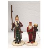 2 Christmas Santa Figurines Signed Tate Folk Art Style