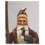 2 Christmas Santa Figurines Signed Tate Folk Art Style