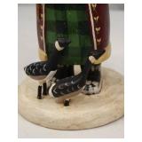 2 Christmas Santa Figurines Signed Tate Folk Art Style