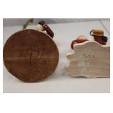 2 Christmas Santa Figurines Signed Tate Folk Art Style